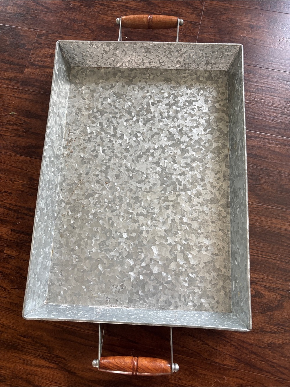 Pottery Barn Galvanized Metal Serving Tray with Wood Handles - Silver
